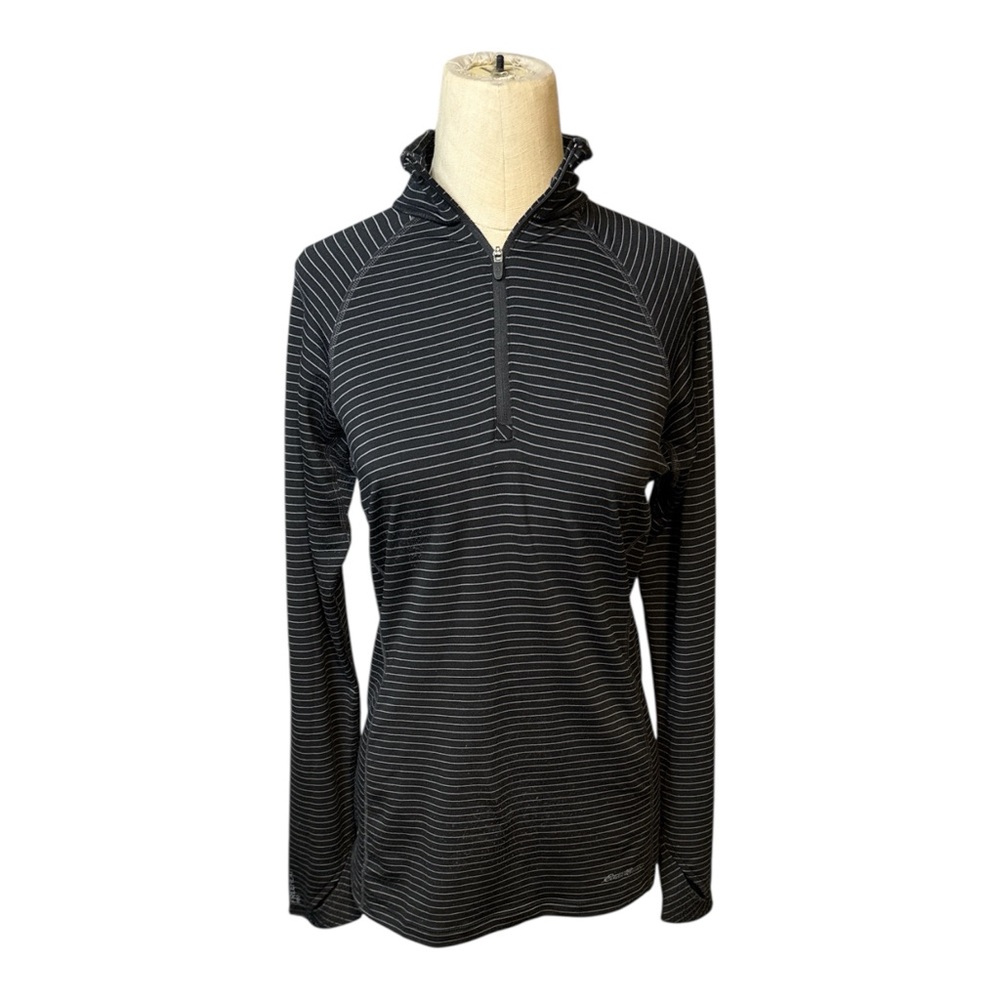 Eddie Bauer FreeHeat Pro 1/4 Zip Pullover – Women’s Small, Black Stripe